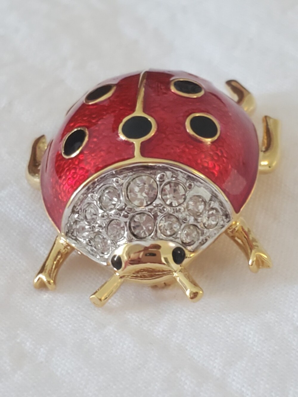 Vintage D'Orlan Red Enamel And Crystal Ladybug Brooch
